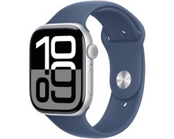 Apple Watch Series 10 - Wifi - 46mm - Zilveren Aluminium Case met Denim Sportbandje - M/L