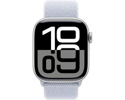 Apple Watch Series 10 - Wifi + 4G - 42mm - Zilveren Aluminium Case met Blauw Cloud Geweven Sportbandje