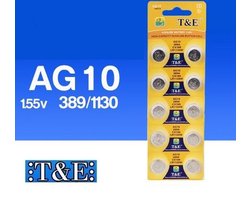 Batterijen AG10 Alkaline 10 stuks / knoopcel batterij / ook genoemd alsOok bekend als: AG10, LR54, LR-1130, G10A, V10GA, KA54, 189-1, RW89, L1131, GP89A, 189, 389A, 390A, AG10, D189, LR1130W, CX189