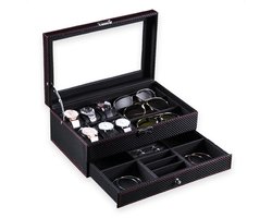 Confibel Luxe Horloge Box - Sieraden/Brillen Doos - Zonnebrillen Opbergdoos - Mannen/Heren - Zwart