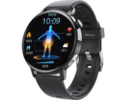 DrPhone ChronaX3 Smartwatch – ECG & Non-invasieve Bloedsuikermeting – Hartslag, SpO₂ - Temperatuur - 158 Sportmodi - Bluetooth Bellen - 1.41” HD - Zwart