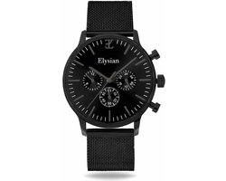 Elysian Heren horloge Zwart 43mm - Mesh - Saffierglas - 5ATM Waterdicht