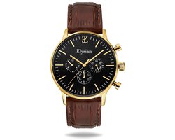 Elysian - Horloge Heren - Goud - Croco Leer - Waterdicht - Krasvrij Saffier - 43mm