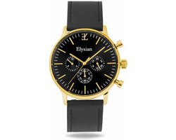 Elysian - Horloge Heren - Goud - Vintage Leer - Waterdicht - Krasvrij Saffier - 43mm