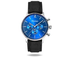 Elysian - Horloge Heren - Zilver - Croco Leer - Waterdicht - Krasvrij Saffier - 43mm