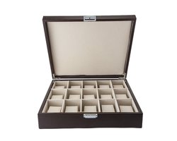 Emilie collection - horlogedoos - bruin - luxe opbergdoos voor 15 horloges - maat large