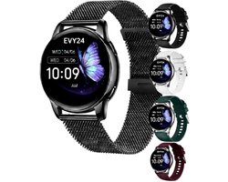 Evy24 Smartwatch Amoled Pro - Horloge Dames en Heren - Smartwatch Amoled - RVS en 4 Siliconen Bandjes - Hartslagmeter - Stappenteller - Multisport - BT Bellen - Geschikt voor Andriod en iOS - Zwart