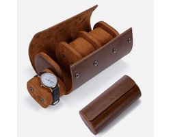 Gsedaox-Horlogedoos-Horlogeboxen-Horloge Rol 3 Stuks-Horloge Opbergdoos-Horloge Etui Leer-Bruin
