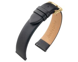 Horlogebandje Soepel Leer - Makkelijk Zelf te Verwisselen - Zwart - Goud Stalen Gesp - 12mm