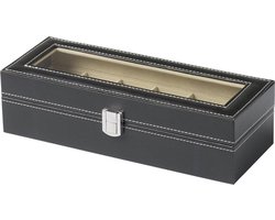 Horlogebox - Zwart Leer - Geschikt voor 6 stuks