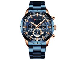 Horloges voor Mannen Heren Horloge - Incl. & Armband en Versteller - Blauw Rosé - Litts®