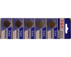 knoopcel CR2032 lithium 3 volt batterij (blister met 5 stuks)