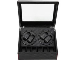 Luxe Carbon 2-in-1 Automatische Horloge Winder Doos - Voor 4 Automatische horloges + 6 voor opslag - Opbergbox Watchwinder - Horlogeopwinder - Horlogebox - Vaderdag