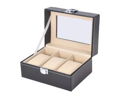 Luxe HorlogeDoos – Opbergdoos – 3 Vakken – Sieradendoos – Kist – Fluwelen Voering – Verwijderbaar Kussens – Watch Box – Leder – Leer – Zwart