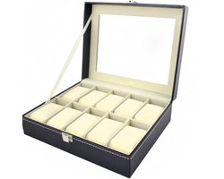Malatec Horloge/sieradenbox Paris - zwart - 10 vakjes - sieraden - 25 x 20 x 8 cm
