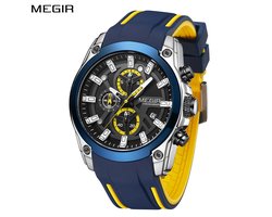 Megir Herenhorloges Topmerk Luxe Sport Militair Polshorloge Chronograaf Lichtgevende Datum Quartz Horloge Silikon Bant Mannelijke Klok