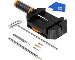 MMOBIEL Horlogeband Schakel Pin Verwijderaar/Inkorter incl. Hamer – Verstelbaar & Reparatie Gereedschapsset voor Horlogeband Tool Kit – Aanpassing & Horloge Pinnen Vervanging Inkortset - Zwart