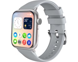 Nuvance - Smartwatch Heren & Dames met Bluetooth - 45mm - Geschikt voor alle Smartphones - Stappenteller & Hartslagmeter - Grijs