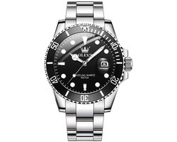 OLEVS Herenhorloge – RVS – Vlindersluiting – Premium Editie – Zwart/Zilver – Luxe Horloge voor Mannen