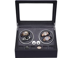 Olvy Time - Luxe Watchwinder 4+6 - Voor 10 Horloges - Met LED Verlichting - Horloge Opwinder - Horlogebox - Zwart