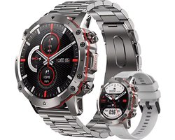 Royal Empire AK56 Smartwatch - Smartwatch Heren - Stappenteller - Bloeddrukmeter - Hartslagmeter - Slaapmonitor - Multisport - RVS & TPU Bandje - 47MM - Geschikt voor alle Smartphones - Zilver