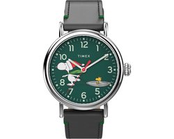 Timex Waterbury Peanuts Snoopy Ice Skating TW2V60200 Horloge - Leer - Zwart - Ø 40 mm