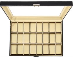 Trendello Horloge Doos - Horlogebox - Horloge Opbergdoos - 24 Vakken - Geschikt voor Sieraden - Beige binnenkant
