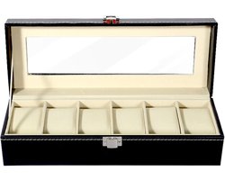 Trendello Horloge Doos - Horlogebox - Horloge Opbergdoos - 6 Vakken - Geschikt voor Sieraden - Beige binnenkant