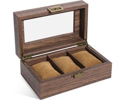Uten Houtstructuur PU Horloge Doos - Horlogebox - Geschikt voor Heren en Dames - Horloge Opbergdoos - 3 Vakken - Bruin