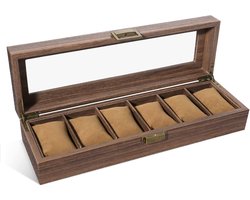 Uten Houtstructuur PU Horloge Doos - Horlogebox - Geschikt voor Heren en Dames - Horloge Opbergdoos - 6 Vakken - Bruin