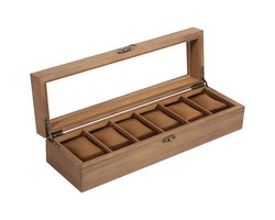 Uten Luxe horloge doos - horlogebox hout Heren & Dames - 6 vakken - Horlogedoos - Sieradendoos - Bruin