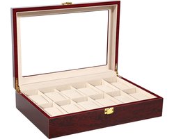 Uten Luxe Houten Horloge Doos - Horlogebox - Geschikt voor Heren en Dames - Horloge Opbergdoos - 12 Vakken - Hout Vintage Rood