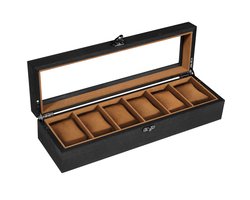 Uten Luxe Houten Horloge Doos - Horlogebox - Geschikt voor Heren en Dames - Horloge Opbergdoos - Glazen Deksel - 6 Vakken - Zwart en Bruin