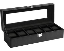 Uten Luxe PU Horloge Doos - Horlogebox - Geschikt voor Heren en Dames - Horloge Opbergdoos - 6 Vakken - Zwart