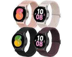 Verpakking met 4 gevlochten horlogebandjes van 20 mm, Geschikt voor Samsung Galaxy Watch 7/6/5/4/FE 40 mm/44 mm, Watch 6 Classic 43 mm/47 mm, Watch 5 Pro 45 mm, Watch 4 Classic 42 mm/46 mm (zwart, donkerpaars, beige roze, lichtroze).