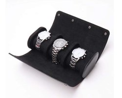 Watch Storage - Watch Roll - 3 Horloges - horloge box / horloge doos - Reisaccessoires - Sieradendoos - Leer&Suede – zwart