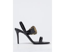 Heels Buckle Accent Square Toe Wo - Black Heels