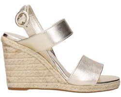 Leather Wedge with Vintage Effect and Buckle Closure Wo - Gold