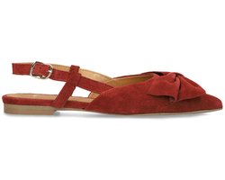 Manfield - Dames - Bordeaux rode suède slingbacks met strik - Maat 39