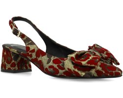 Manfield - Dames - Burgundy leopard slingbacks met strik - Maat 40