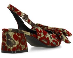 Manfield - Dames - Burgundy leopard slingbacks met strik - Maat 42
