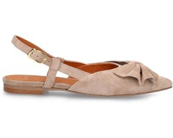 Manfield - Dames - Taupe suède slingbacks met strik - Maat 38