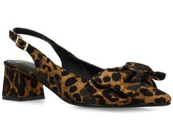 Manfield - Dames - Zwarte leopard slingbacks met strik - Maat 38