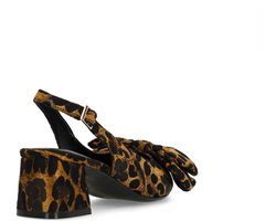 Manfield - Dames - Zwarte leopard slingbacks met strik - Maat 40