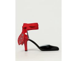 Patent Leather Pumps with Red Bow Wo - Black
