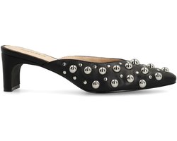 Sacha - Dames - Zwarte muiltjes met zilverkleurige studs - Maat 40