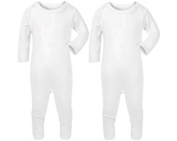 2 Pyjama's - Premium Slaappakjes - Wit - Maat 6-12 mnd - 74/80