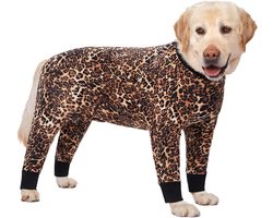 Allecto plus - Elastische Pyjama Jumpsuit Voor Medium Grote Honden - Gewrichtsbescherming - Anti-Haar & Anti-Likken - Luipaardprint - XXXL