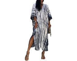 Allecto Plus - Ruime, losse kaftanjurk met korte mouwen voor dames - Badkleding en loungewear - Wit - One size