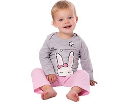 Amantes baby Pyjama 100% katoen - Konijn print - lange mouw & lange broek - zachte baby slaapkleding - grijs/roze - maat 86/92